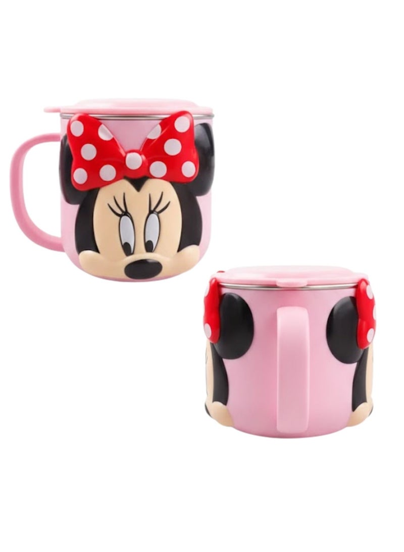 Disney Kids Stainless Steel Drinking Mug with Lid – Cartoon Design | Double Wall Insulated Cup for Hot & Cold Drinks | Leak-Resistant, Safe & Durable Children Mug (Minnie Mouse) - Image 2